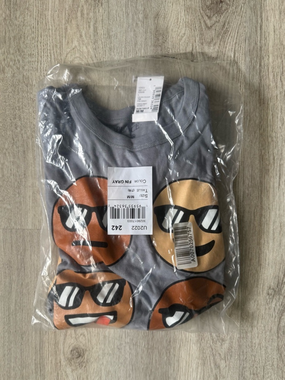 Place Boy’s M (7/8) Fin Gray Tan Emoji Graphic Tee Funny Active Top NWT